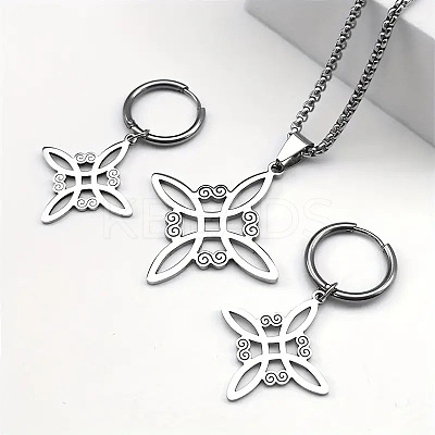 Witches Knot 304 Stainless Steel Pendant Necklaces & Hoop Earrings & Rings Sets FS-WGFB126-01-1