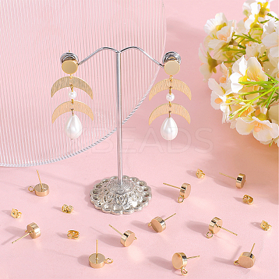 20Pcs Flat Round Brass Stud Earring Findings KK-BBC0013-96D-1