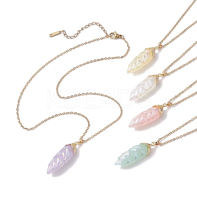 Resin Leaf Pendant Necklaces NJEW-JN04914-1