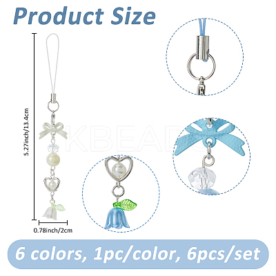 6Pcs 6 Colors Alloy with Plastic Mobile Straps AJEW-FH0005-71-1