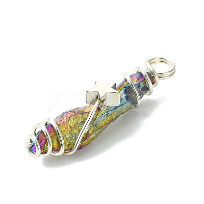 2Pcs Electroplated Natural Quartz Crystal Dyed Copper Wire Wrapped Pendants PALLOY-JF03171-02-1