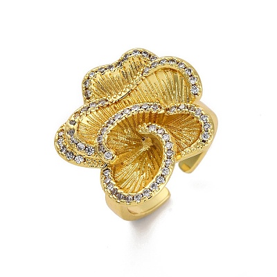 Brass Micro Pave Clear Cubic Zirconia Cuff Rings for Women RJEW-H248-05G-1