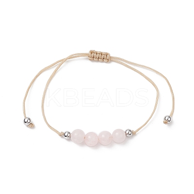3Pcs 3 Style Natural Rose Quartz Braided Bead Bracelets Set BJEW-JB09334-01-1