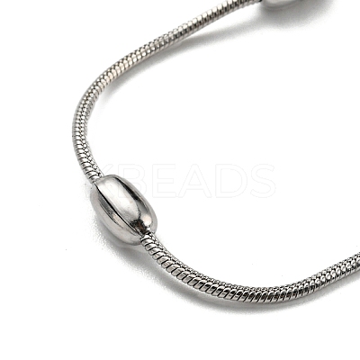 Tarnish Resistant 304 Stainless Steel Round Snake Chain Bracelet with Oval Beaded BJEW-E088-03P-1
