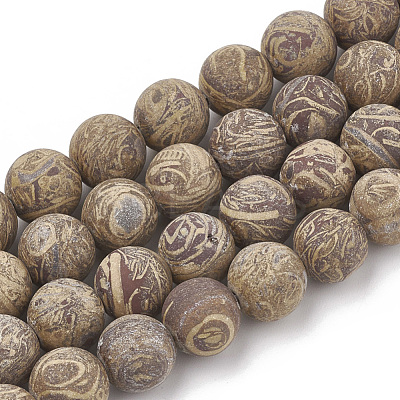 Natural Elephant Skin Jasper/Miriam Stone/Calligraphy Stone Beads Strands G-T106-123-1