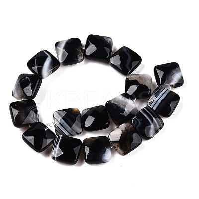 Dyed & Heated Natural Black Banded Agate/Striped Agate Beads Strands G-T138-170-1