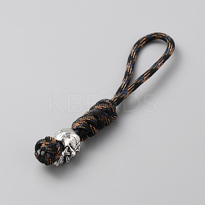 Braided Polyester EDC Knife Parachute Lanyard Alloy Skull Bead Pendant Decoration for Men KEYC-WH0036-32B-1