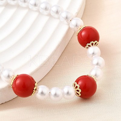 Brass ABS Imitation Pearl Beaded Bracelets for Women BJEW-D317-02G-1