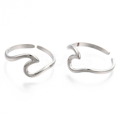 Non-Tarnish 304 Stainless Steel Sea Wave Cuff Rings LS-X-RJEW-N038-115P-1