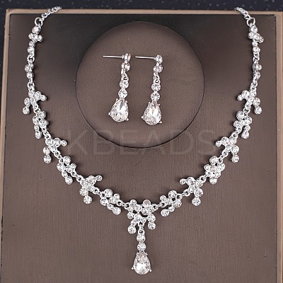 Teardrop Alloy Rhinestone Pendant Necklaces & Stud Dangle Earrings Sets FS-WGE9DA1-02-1