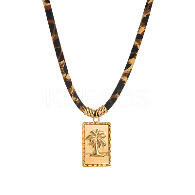304 Stainless Steel Pendant Polyester Leopard Print Cord Necklaces for Women FS-WG8EA49-07-1