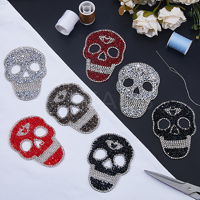8Pcs 4 Colors Skull Hotfix Rhinestone (Hot Melt Adhesive On The Back) DIY-FH0007-53-1