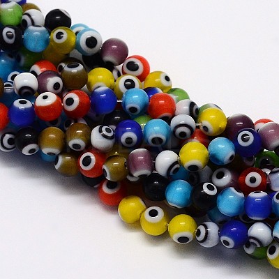 Handmade Evil Eye Lampwork Round Bead Strands LAMP-L055-6mm-12-1
