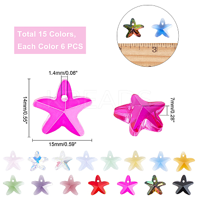 90Pcs 15 Colors Faceted Glass Charms GLAA-PH0008-26-1