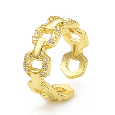 Clear Cubic Zirconia Hollow Out Octagon Open Cuff Ring RJEW-C047-01G-1