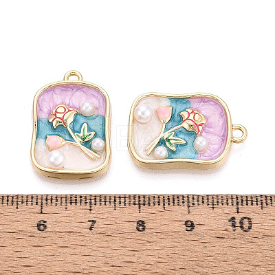 Rack Plating Alloy Enamel and ABS Imitation Pearl Pendants ENAM-T024-85A-G-1