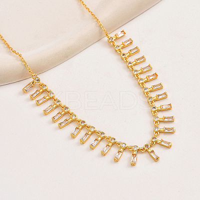 Golden Brass Rectangle Charms Bib Necklace for Women VR0432-1-1