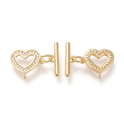 Brass Micro Pave Clear Cubic Zirconia Toggle Clasps KK-F820-01G-1