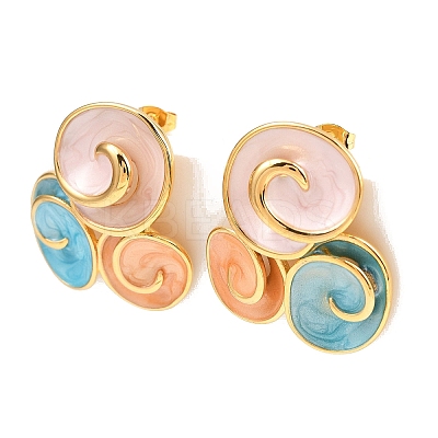304 Stainless Steel Enamel Spiral Stud Earrings for Women LS-EJEW-A138-03G-1