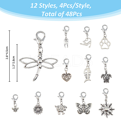 48Pcs 12 Styles Alloy Pendant Decorations HJEW-FH00011-1