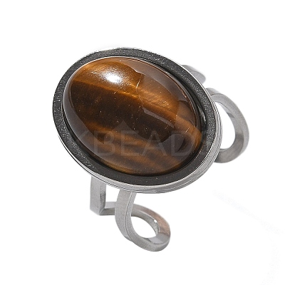 Oval Natural Tiger Eye Finger Rings RJEW-M062-02P-02-1
