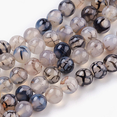 Round Natural Dragon Veins Agate Beads Strands G-S124-8mm-1