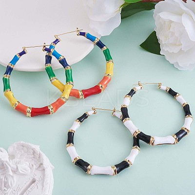 Enamel Bamboo Big Hoop Earrings JE976A-1