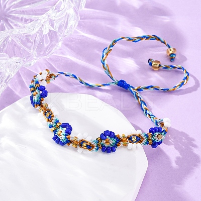 Flower Glass Seed Beaded Braided Bead Bracelets for Women Frineds BJEW-F493-10A-1