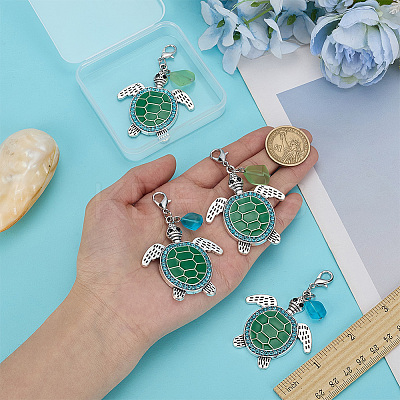 4Pcs 2 Colors Alloy Green Enamel Sea Turtle Pendants Decoration HJEW-FG00025-1