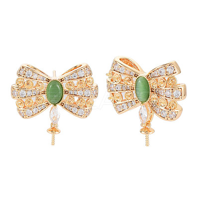 Brass Micro Pave Clear Cubic Zirconia Stud Earring Findings KK-S364-061-1