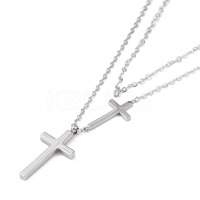 Non-Tarnish 304 Stainless Steel Cable Chain Religion Cross Pendant Necklaces for Women NJEW-K276-05B-P-1