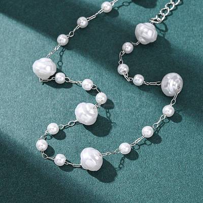 ABS Plastic Pearl Round Beads Link Bracelets BJEW-G774-05P-1