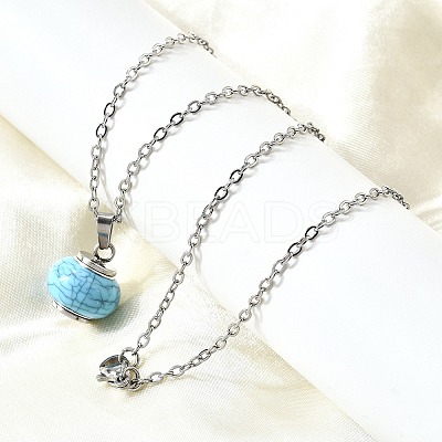 Synthetic Turquoise Rondelle Pendant Urn Ashes Necklaces NJEW-K393-01P-1