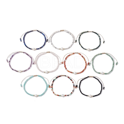 10Pcs 10 Style Faceted Round Natural & Synthetic Mixed Gemstone Beaded Stretch Bracelets Set BJEW-JB10168-1