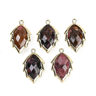 Natural Rhodonite Faceted Leaf Pendants G-I375-04G-04-1