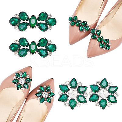 4Pcs 2 Style Flower Glass Rhinestone Shoe Decoration AJEW-AR0001-79B-1