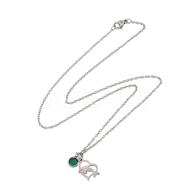 Valentine's Day 304 Stainless Steel & Green Glass Dolphin Heart Pendant Cable Chain Necklaces for Women NJEW-FS00014-03-1