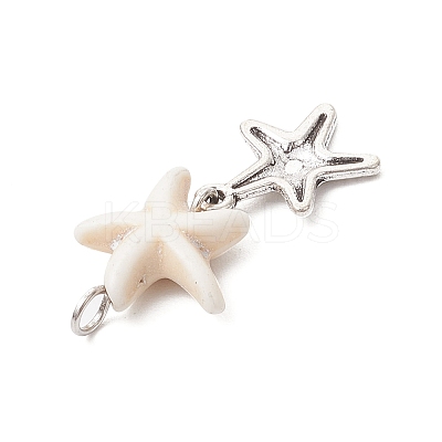 7Pcs 7 Styles Natural Howlite Starfish & Alloy Sea Animals Pendants PALLOY-JF03752-02-1