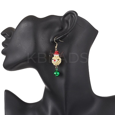 Glass Beaded Reindeer Dangle Earrings EJEW-MZ00628-1