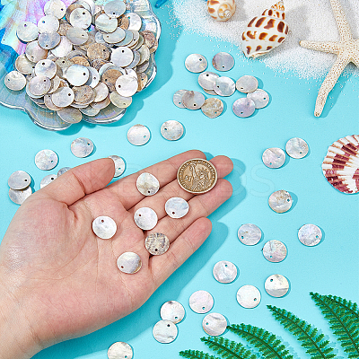 Natural Akoya Shell Disc Charms SHEL-WH0005-05A-1