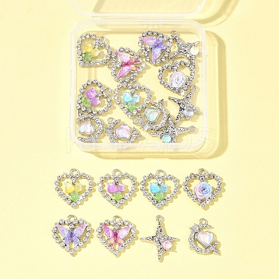20Pcs 8 Styles Platinum Alloy Glass Pendants FIND-FS0003-78-1
