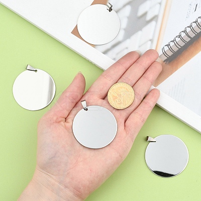 Non-Tarnish 201 Stainless Steel Flat Round Mirror Polished Finish Stamping Blank Tag Pendants LS-STAS-S030-10-1
