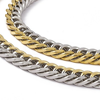 Two Tone PVD Vacuum Plating 201 Stainless Steel Cuban Link Chain Necklace with 304 Stainless Steel Clasps for Men Women NJEW-M194-01B-GP-1