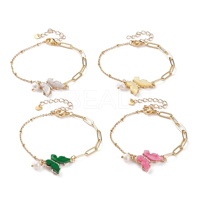 Brass Micro Pave Cubic Zirconia Butterfly Link Bracelets BJEW-JB05834-1