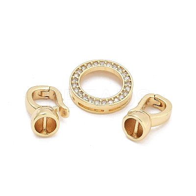 Brass Micro Pave Clear Cubic Zirconia Fold Over Clasps KK-U059-34G-1