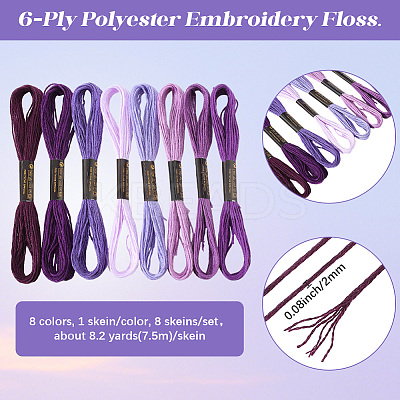 8 Skeins 8 Colors 6-Ply Polyester Embroidery Floss OCOR-CY0002-09E-1
