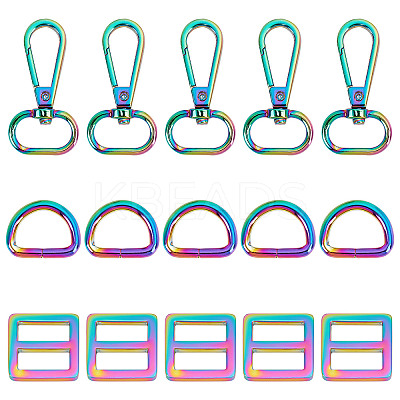 15Pcs 3 Style Rainbow Color Zinc Alloy Swivel Clasps FIND-GF0003-41-1