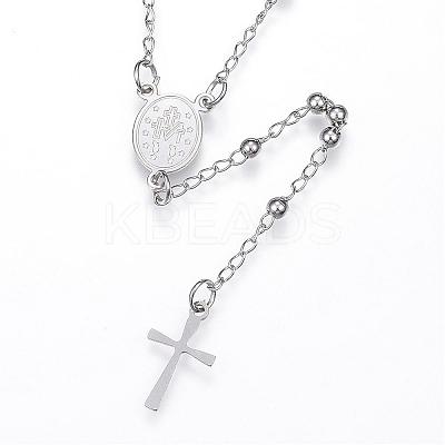 Non-Tarnish 304 Stainless Steel Rosary Bead Necklaces NJEW-D285-40P-1