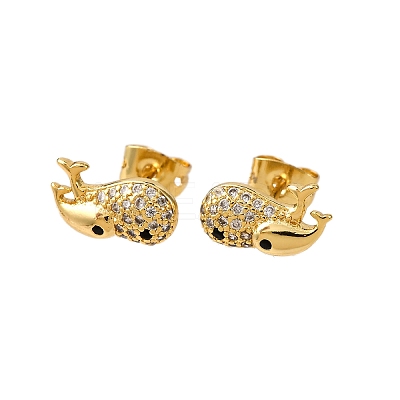 Brass Micro Pave Clear Cubic Zirconia Stud Earrings EJEW-D328-04G-03-1