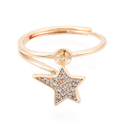 Star Shape Brass Micro Pave Clear Cubic Zirconia Adjustable Ring Settings KK-T076-51G-1